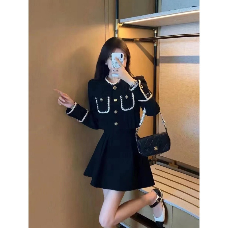 ツーピースハイエンドショートトップ+スカートハイウエスト着痩せショートスーツ