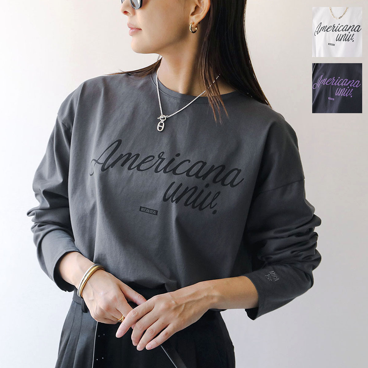 MICA&DEAL AMERICANA マイカ＆ディール アメリカーナ コラボ ロンT 0125309271 レディース ロゴ カットソー コットン 長袖 カラー3色
