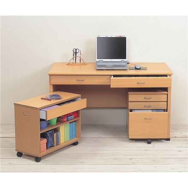 システムパソコンデスク/学習机 (ナチュラル) デスク板幅120cm ラック/チェスト付 (デスク・ラック：組立/チェスト：完成品)