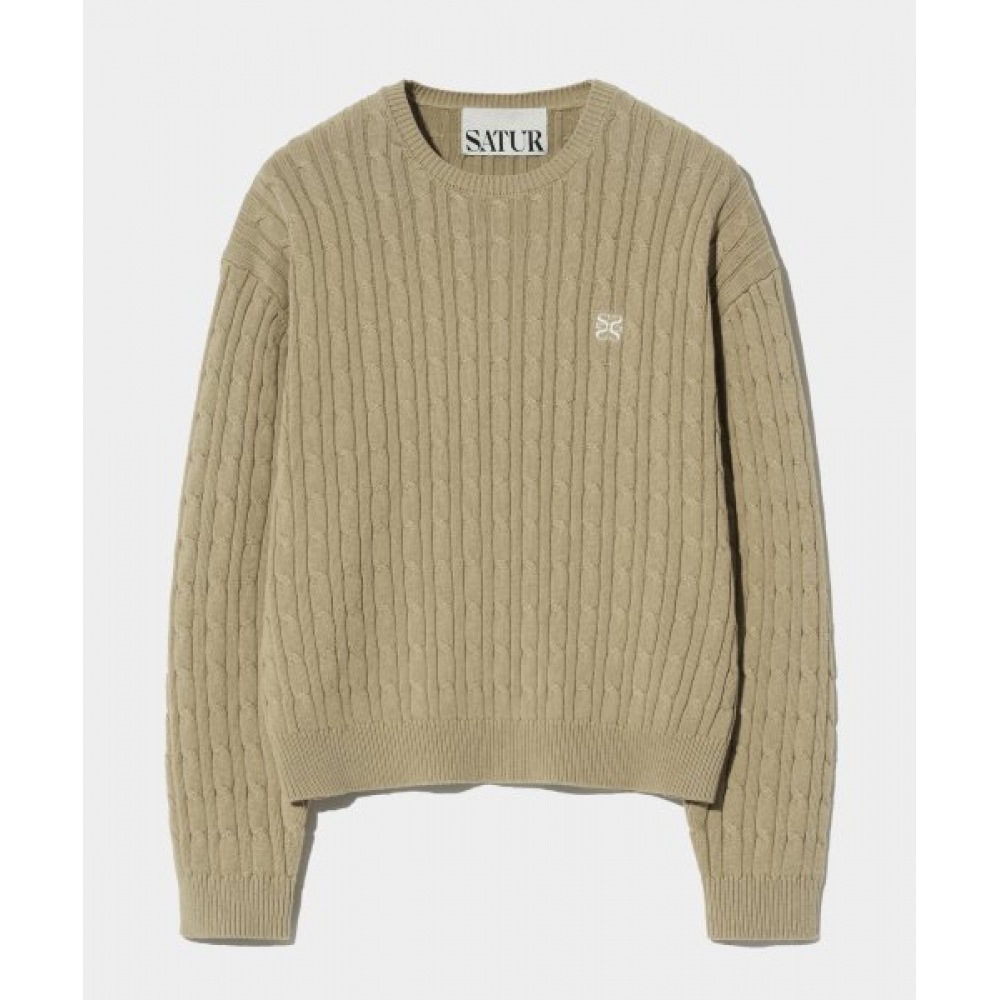 SATUR クラシックソリッドケーブルニットオーガニックベージュ