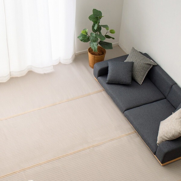 159068690 洗えるい草風カーペット 四条(しじょう) 江戸間10畳 440×352 グレー メーカー直送