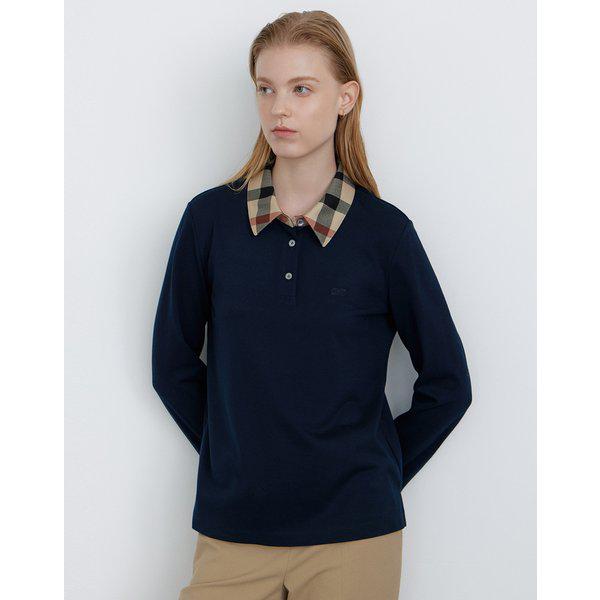 [24FW] ダークグリーンチェックカラーネック ウール混紡 長袖Tシャツ DLTS4DE83E2