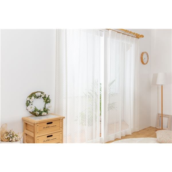 レースカーテン 幅200cm×丈208cm ドット 1枚 洗える 日本製 アジャスターフック付き シャノン GO リビング ダイニング