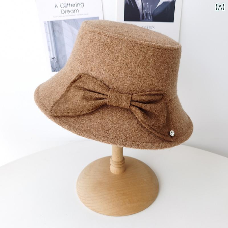 帽子 おしゃれ レディース 女性 リボン アウトドア 女性 秋冬 暖かい 厚手 ウール 丸顔 適