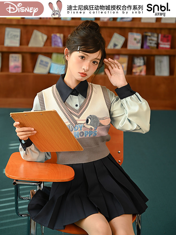 狂った動物城原創森女部族ジュディスーツ三点セット毛ニットシャツ半身スカート学院風