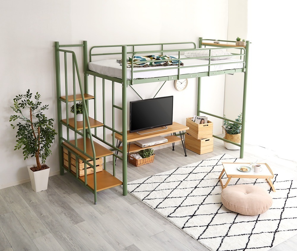 ロフトベッド システムベッド ロフトベット 階段 ハイベッド ベッド ロフト サイドガード 棚 頑丈 高さ調節 メッシュ床 耐荷重120kg