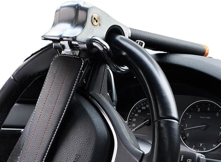 ハンドルロック ステアリングロック 盗難防止 防犯グッツ 車用品 汎用品 鍵付き 頑丈 リレー カーセキュリティ(ブラック)