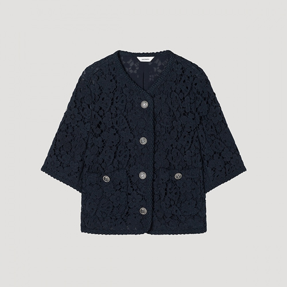 [Shes Miss] かぎ針編みフローラルショートスリーブジャケット_SWWJKP21180_DN