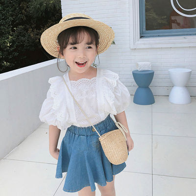 子供服 セットアップ 女の子 半袖 夏 上下セット 韓国子供服 キッズ ジュニア デニムスカート 可愛い おしゃれ ミニスカート Tシャツ サービス 通学着 新品
