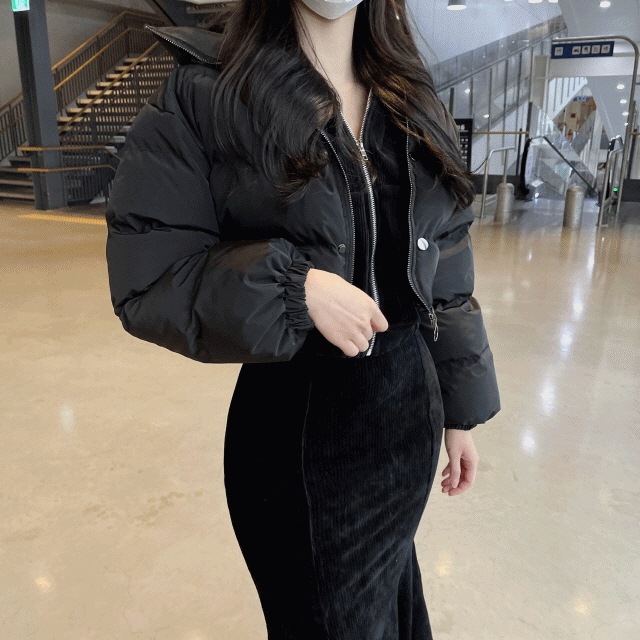 ルーズフィット ストリング クロップ ショート ダウンジャンパー 2color