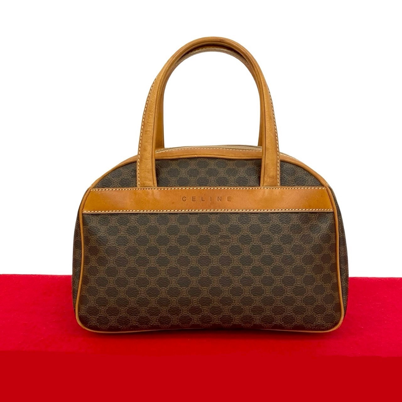 ヴィンテージ マカダム ブラゾン 柄 ロゴハンドバッグ レザー PVC ブラウン 41441