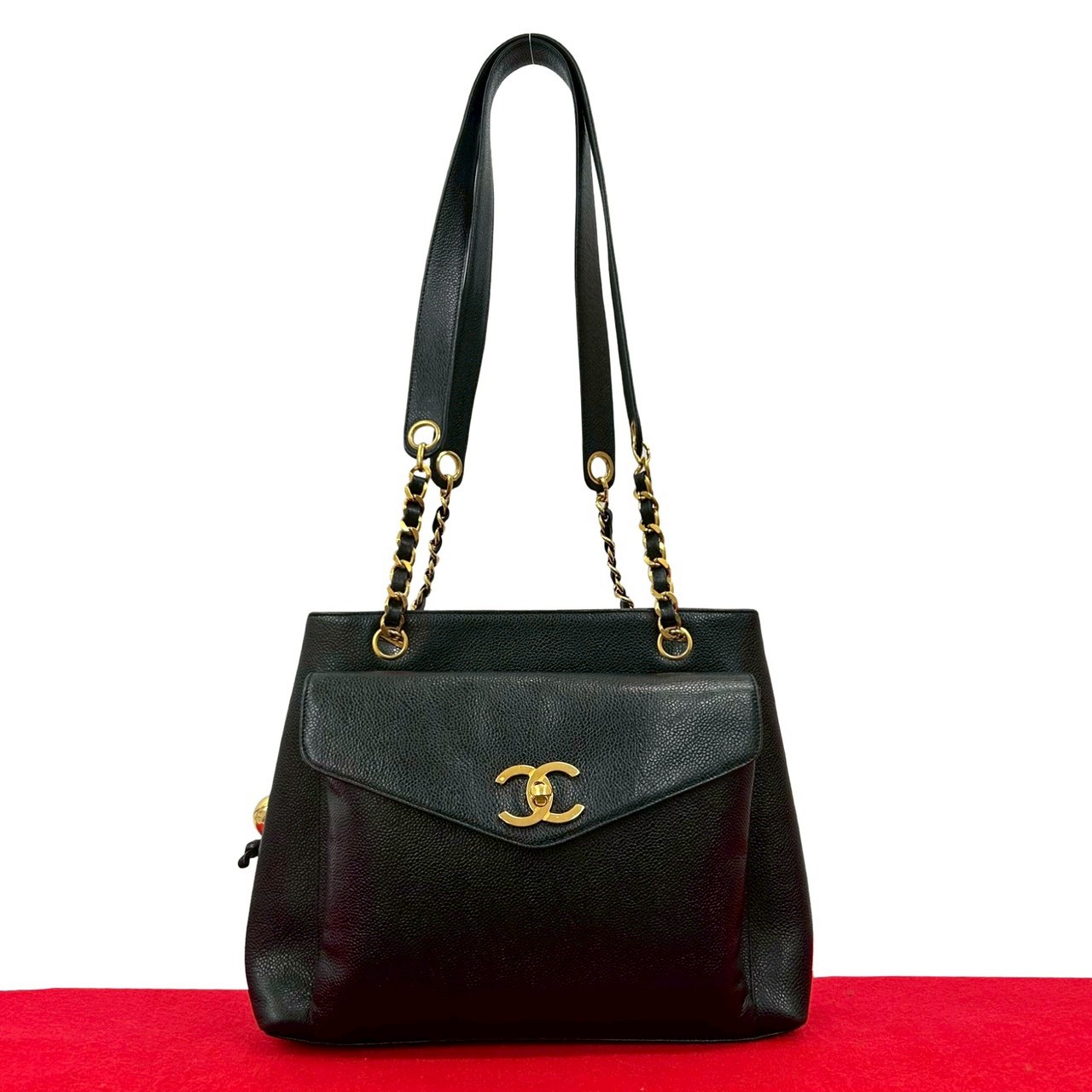 ヴィンテージ ココマークトートバッグ マットキャビアスキン ブラック 31971