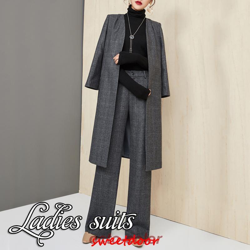 秋 ハイウエスト おしゃれ 長袖 ブレザー ワイドパンツ 通勤 母 服 冬 セットアップ ウエストゴム 春 卒業式 レディース スーツ OL
