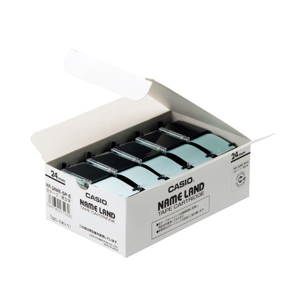 (まとめ）カシオ CASIO ネームランド NAME LAND スタンダードテープ 24mm×8m 白/黒文字 XR-24WE-5P-E 1パック(5個)(×3セット)