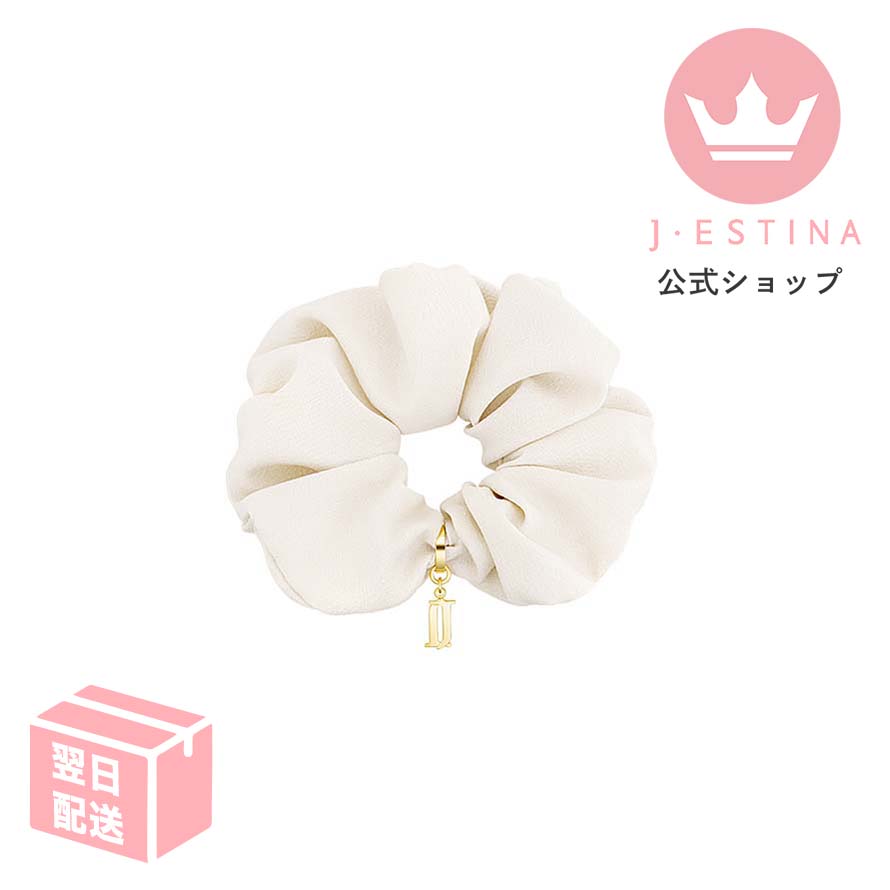 最短翌日発送/ ロゴパーツ付き シュシュ (WHITE) 白 ヘアアクセ プレゼント 誕生日 記念日 彼女 女友達 パーティー 韓国ドラマ 韓国ファッション レディース