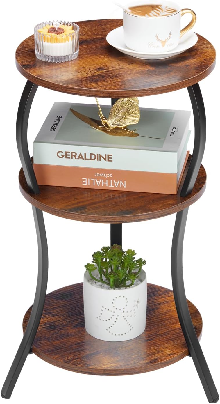 丸型サイドテーブル 幅30×奥行30×高さ55cm レトロ風 ブラウン