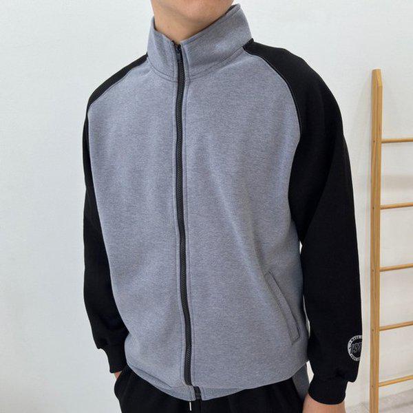 メンズ起毛ライン配色ハーフネックジップアップジャンパーBT-JUW-Q006-ブラック