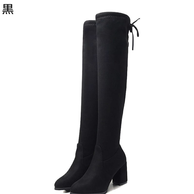 ロングブーツ ニーハイブーツ 秋冬 レディース ハイヒール 長ブーツ 長靴 カジュアル ストレッチブーツ セクシー ファッション フェイクスエード チャンキーヒール 太ヒール 簡約 シンプル 5,651円