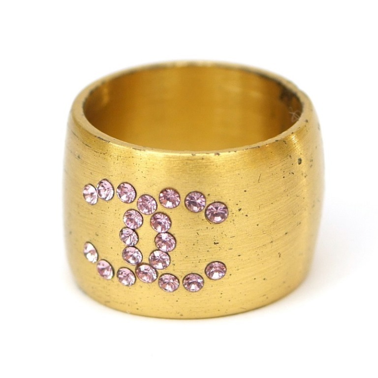 シャネル CHANEL 指輪 リング ハート ココマーク ピンクラインストーン ＃13程度 02P ゴールド【中古】(65547)