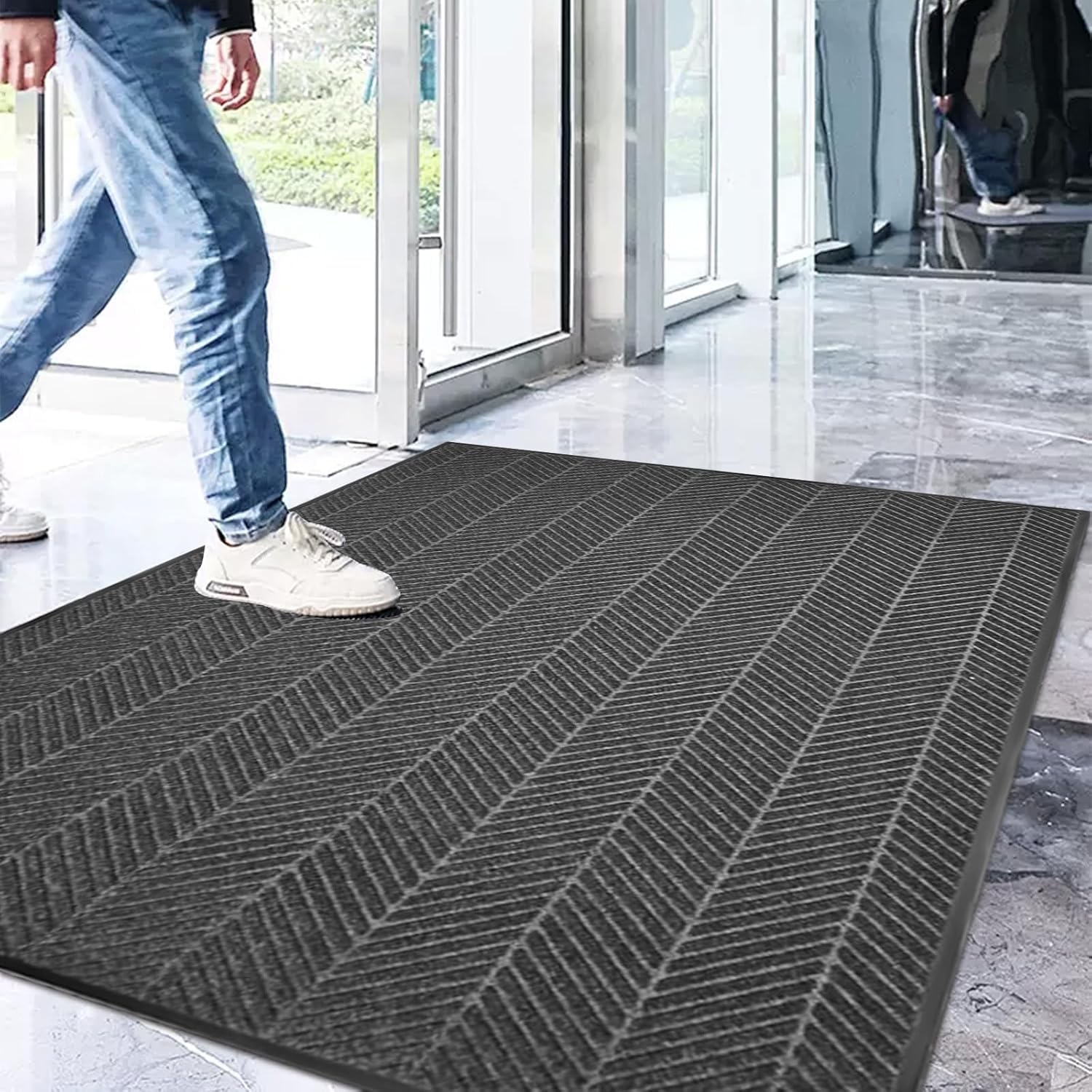 mopam 玄関マット 泥落とし 120*180 cm ドアマット 速乾 防水 滑り止め お手入れ簡単 屋内 屋外 エントランスマット 玄関外マット 業務用 家庭用 厚さ6 mm グレー タイヤトレッ