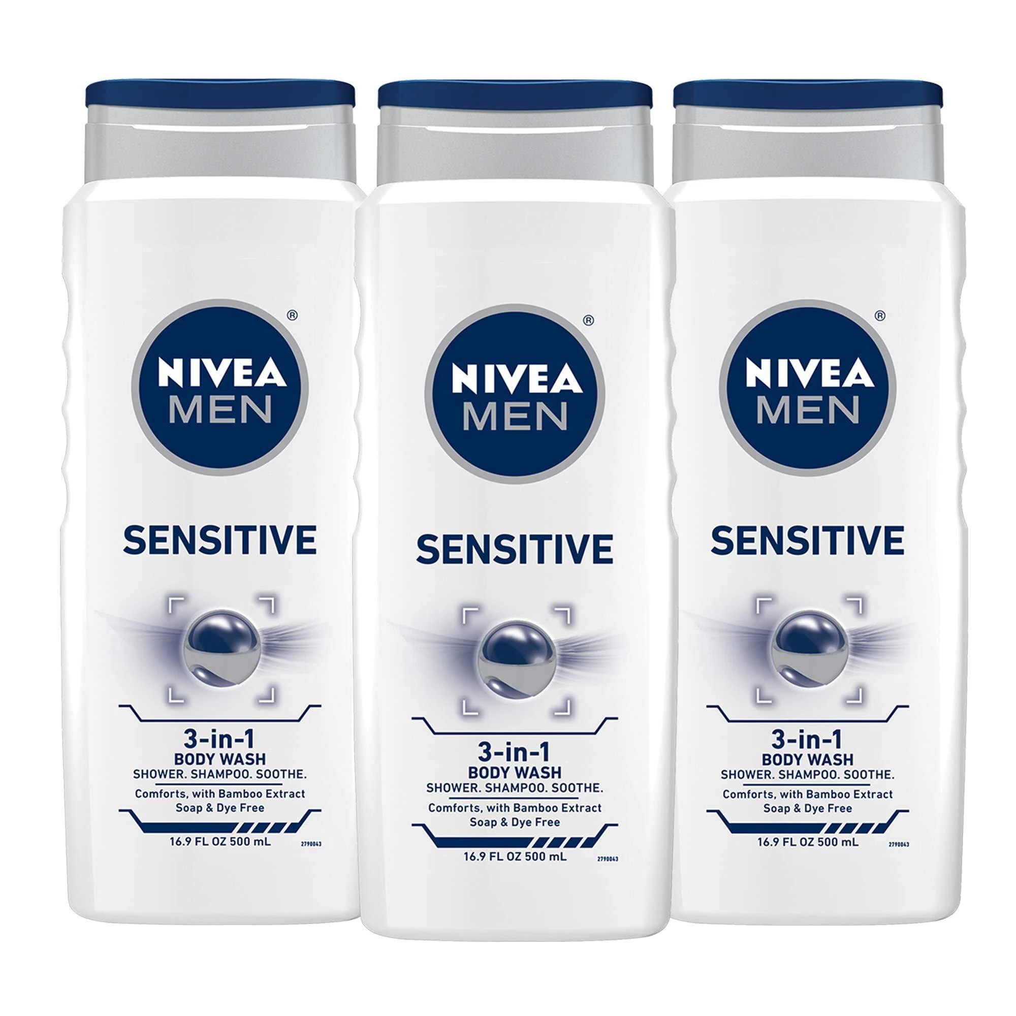 NIVEA Men Sensitive 3-in-1 Body Wash - Shower, Sha