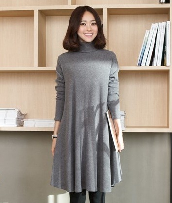 1903.グレースフレアワンピース（グレー）2019 春夏 sale タートルネック 長袖 お呼ばれ パーティー 女子会 レストラン デート ルームウェア