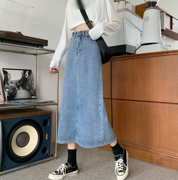 スカート デニム ロング フレア ロング丈 Aライン ハイウエスト スリット 2XL 3XL 4XL 大きい ブルー 個性的 無地 春 夏 秋 冬 お出かけ デート レディース 10代 20代