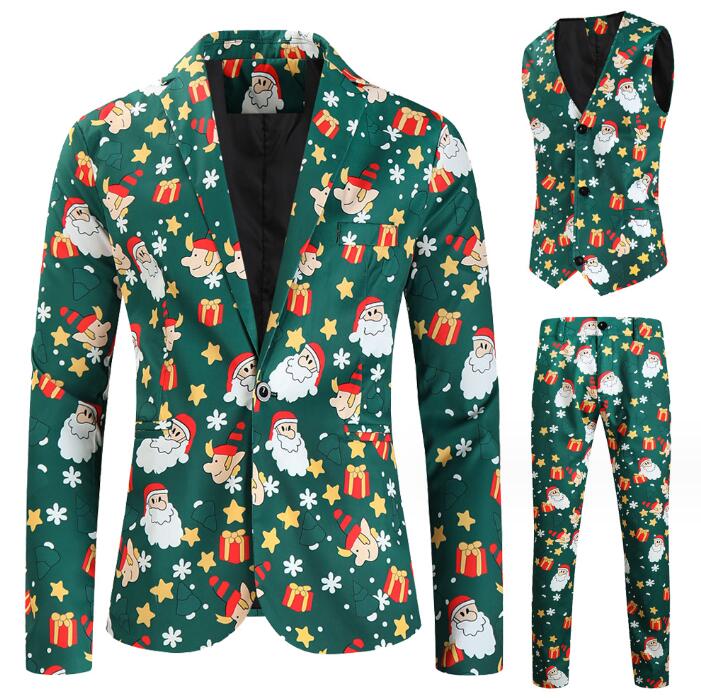 メンズスーツセット クリスマス元素　ジレベスト　長パンツ　タキシードジャケット　Christmas 単品/2点/3点セット　二次会コスプレステージ演出服アウター　舞台ダンスウェア　団体服　発表会　カラ