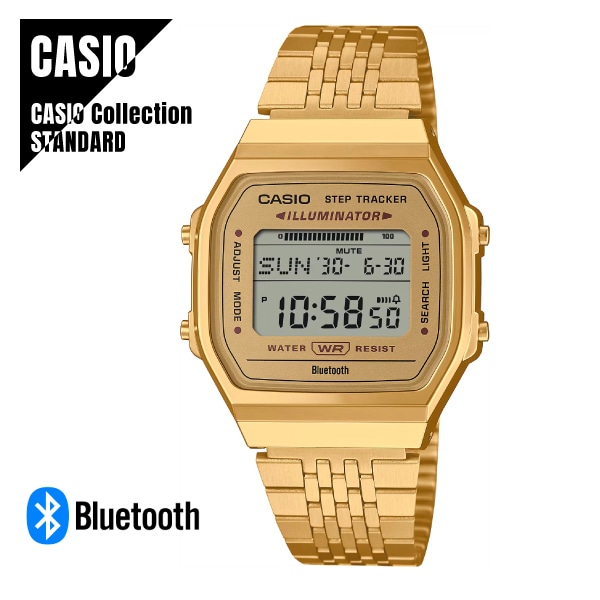 【即納】 国内正規品 CASIO Collection STANDARD カシオ デジタル Bluetooth モバイルリンク 歩数計 ABL-100WEG-9AJF ゴールド 腕時計