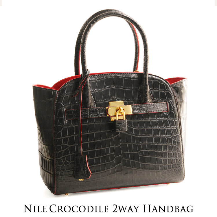 クロコダイルレザーハンドバッグセンター取り