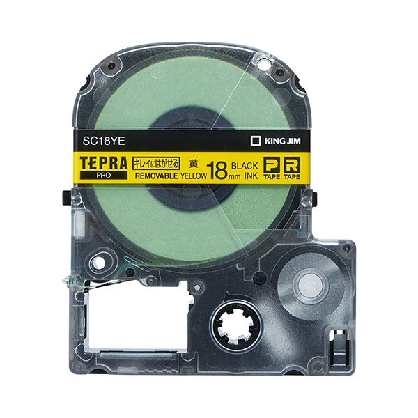 （まとめ） キングジム テプラ PRO テープカートリッジ キレイにはがせるラベル 18mm 黄／黒文字 SC18YE 1個 (×4セット)