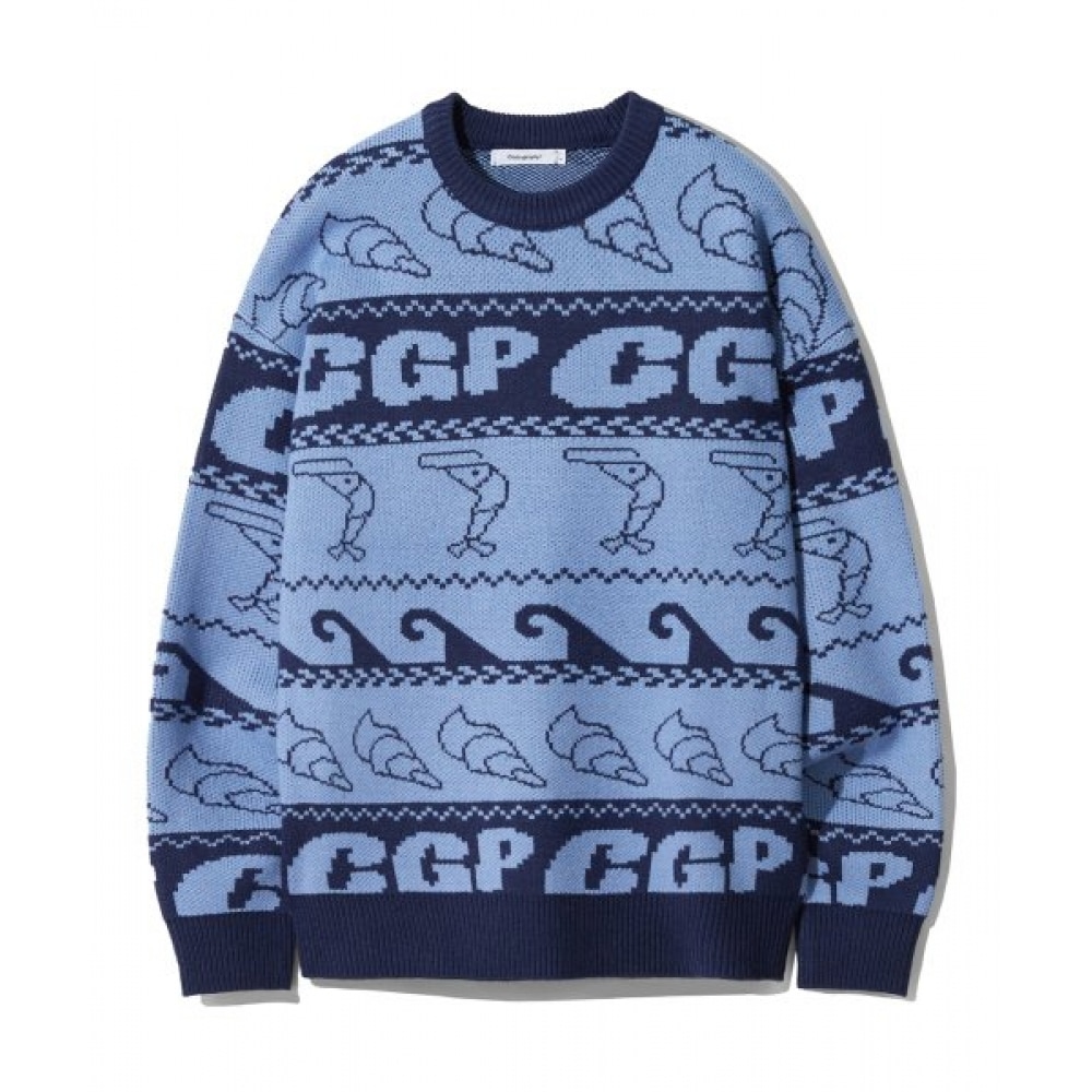 CODEGY (レディース) マリンジャカードオーバーフィットニット_ブルー