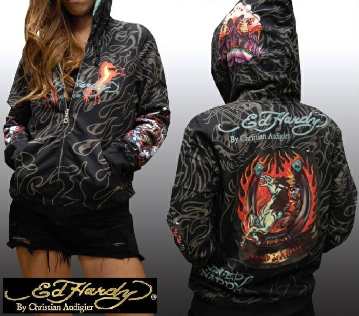 セール エドハーディー レディース パーカー 200種類の品揃え ファー付き ブラック Ed Hardy エドハーディー 正規品 セレブ サファリ ファッション 雑誌 掲載 ブランド クリス
