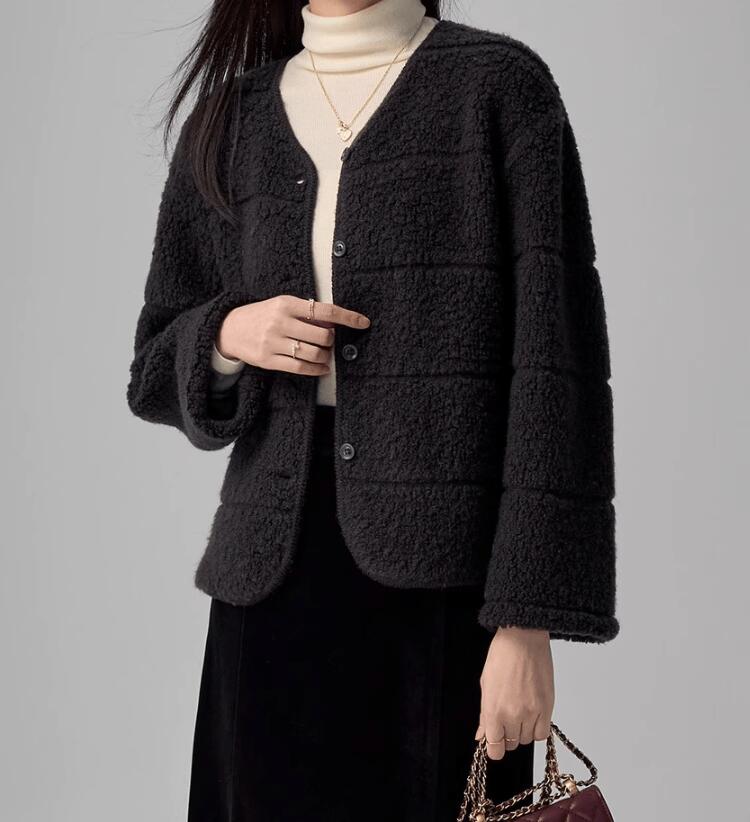 【LPIUTY】レディース ラムウール ボア カーディガン 100%オーストラリア産超極細ラムウール Vネック 長袖 加厚 防寒 ボタン式 秋冬 通勤 カジュアル ボア素材 防寒対策