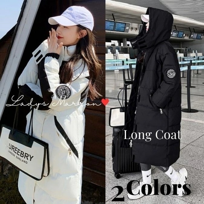 【即納】ベンチコート レディース ダウンコート ダウンジャケット 中綿コート ベンチコート フード付き ロングダウン レディース ロングコート 中綿 無地 冬 ロング丈 可愛い ワッペン 防寒 防風