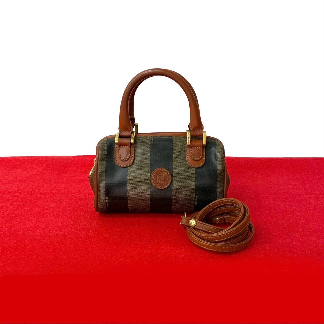 ヴィンテージ ペカン 柄ショルダーバッグ レザー PVC ブラウン 19007