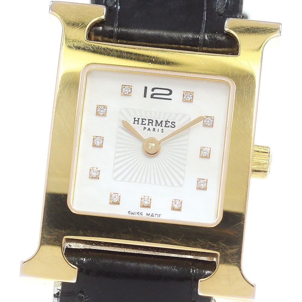 エルメス HERMES HH1.202 Hウォッチ 11Pダイヤ クォーツ レディース 箱付き_866019【中古】