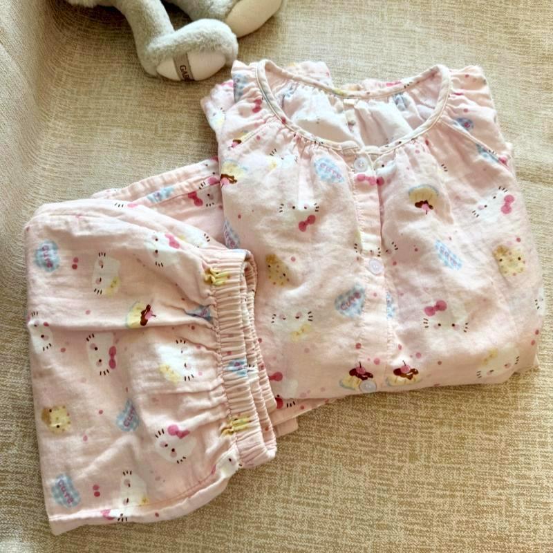カテゴリーA 100%コットン ダブルレイヤーヤーン ラウンドネック パジャマ 半袖 長袖 ショートパンツ パンツ マタニティ ホームウェア セット 漫画 通気性