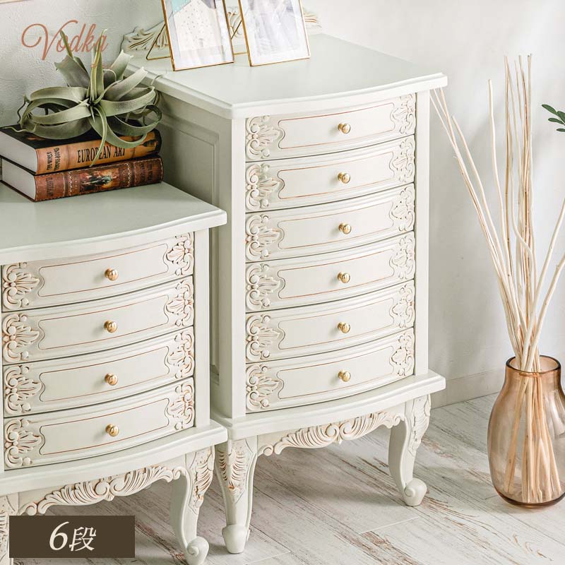 チェスト 完成品 収納 ホワイト 白 韓国風 韓国インテリア 姫 姫系 アンティーク調 猫脚 手彫り 棚 リビング収納 大容量 おしゃれ かわいい ロココ調 6段 D
