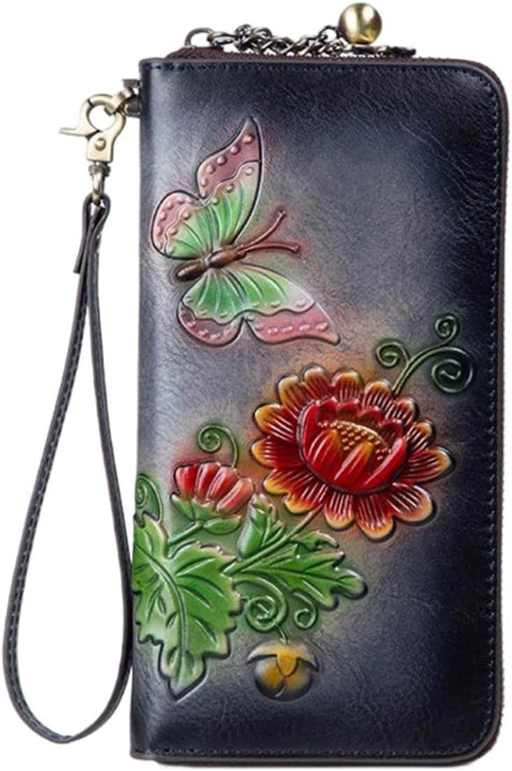 【20%OFFクーポン】レディース 大人 長財布 蝶柄 花柄 バイカラー ジッパー 大きい 牛革 財布 大容量 スマホ入れ可 小銭入れ カード入れ スキミング防止 使いやすい 多機能 お手頃 ウォレッ 7,628円