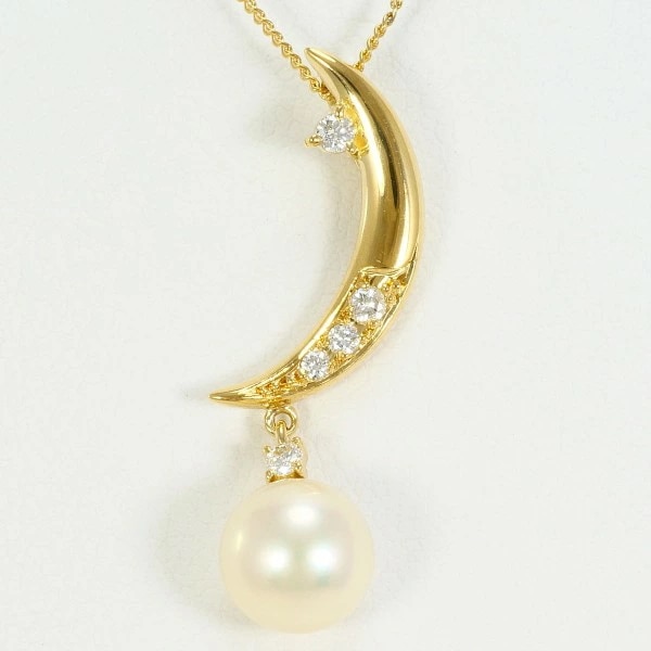 K18 18金 YG ネックレス パール(真珠) ダイヤ 0.10 ジュエリー 中古