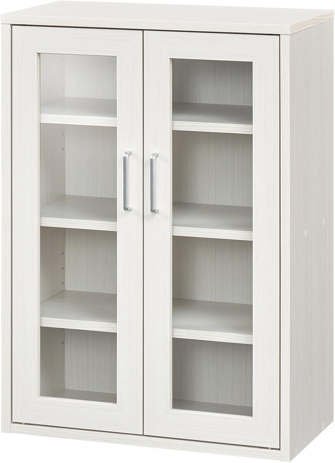 キャビネット カップボード キッチン収納 ガラス 同シリーズで組み合わせ自由自在 一人暮らしの部屋や狭いスペースにぴったりサイズ ホワイト 白木目 ベーシックデザイン 幅56.6×奥行29.5×高さ8