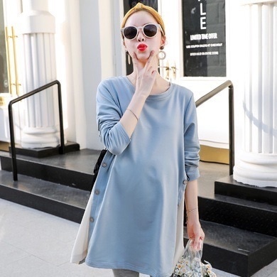 マタニティ ふんわり シャツ トップス ミドル丈 長袖 ラウンドネック リボン かわいい 可愛い きれいめ シンプル カジュアル おしゃれ お洒落 かっこいい 可愛い 女子 ラフ ラブリー