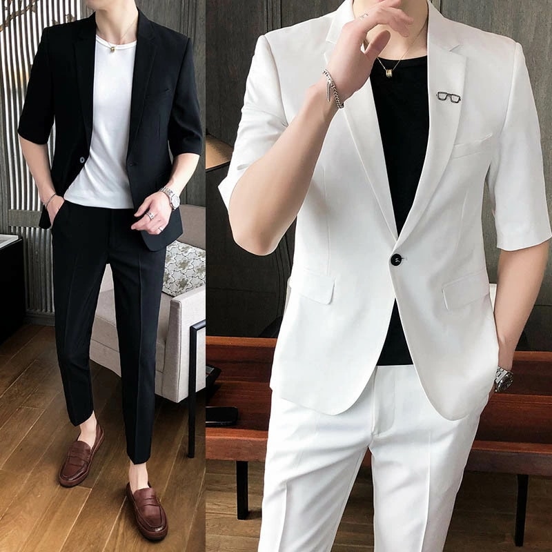 M-3XL 5color セットアップ ジャケット パンツ メンズ 半袖 スーツ 無地 5分袖 1つボタン 春夏 涼しい サマースーツ フォーマル ビジネス 通勤 結婚式スーツ 二次会 卒業式 入学式