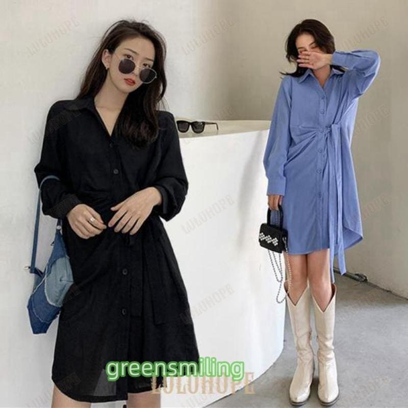 春 夏 シャツワンピ 長袖 レディース ワンピース ショート丈 シャツ ゆったり ロングシャツ 薄手 ショートワンピ 通勤 シャツワンピース 長袖シャツ