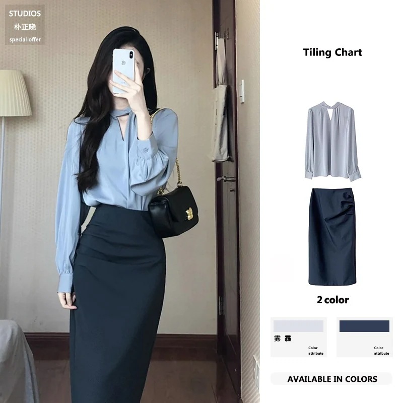 2025新品 大人気 日系 卒業式 ママ スーツ セットアップ 春と秋の女性の通勤プロのシャツ半身スカートファッション気質ツーピーススーツ セットアップ