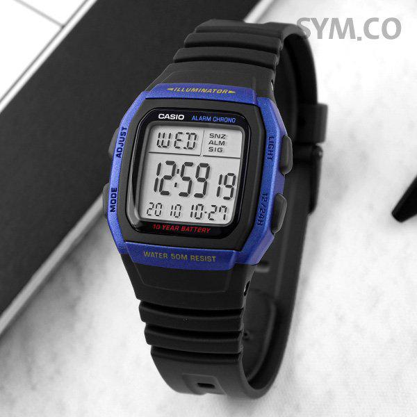 W-96H-2A 軍人 軍用 スクエア デュアルタイム スポーツ メンズ ウレタン 腕時計 d