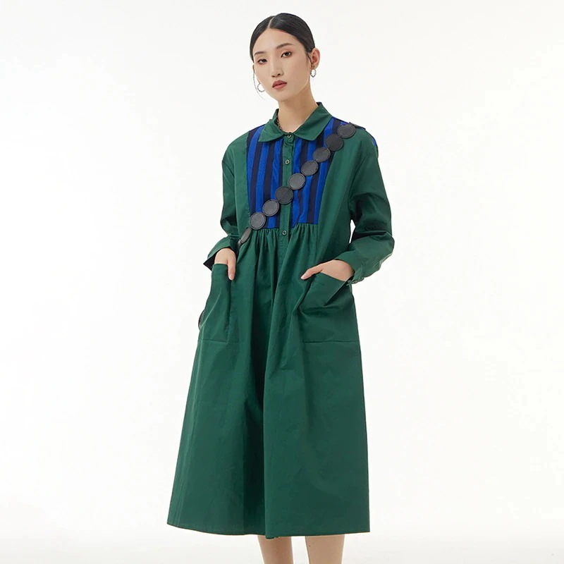 2024春夏 新作長袖ブラウスロング丈シャツワンピース韓国ファッションレディース秋服着痩せ効果色褪せない シャツ ブラウスブラウス レディース