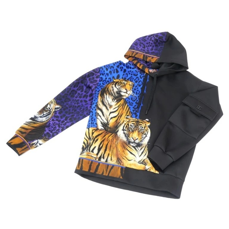 ドルチェ＆ガッバーナ Dolce&Gabbana タイガープリントパーカー フーディ ヒョウ柄 黒マルチ 【中古】(68149)