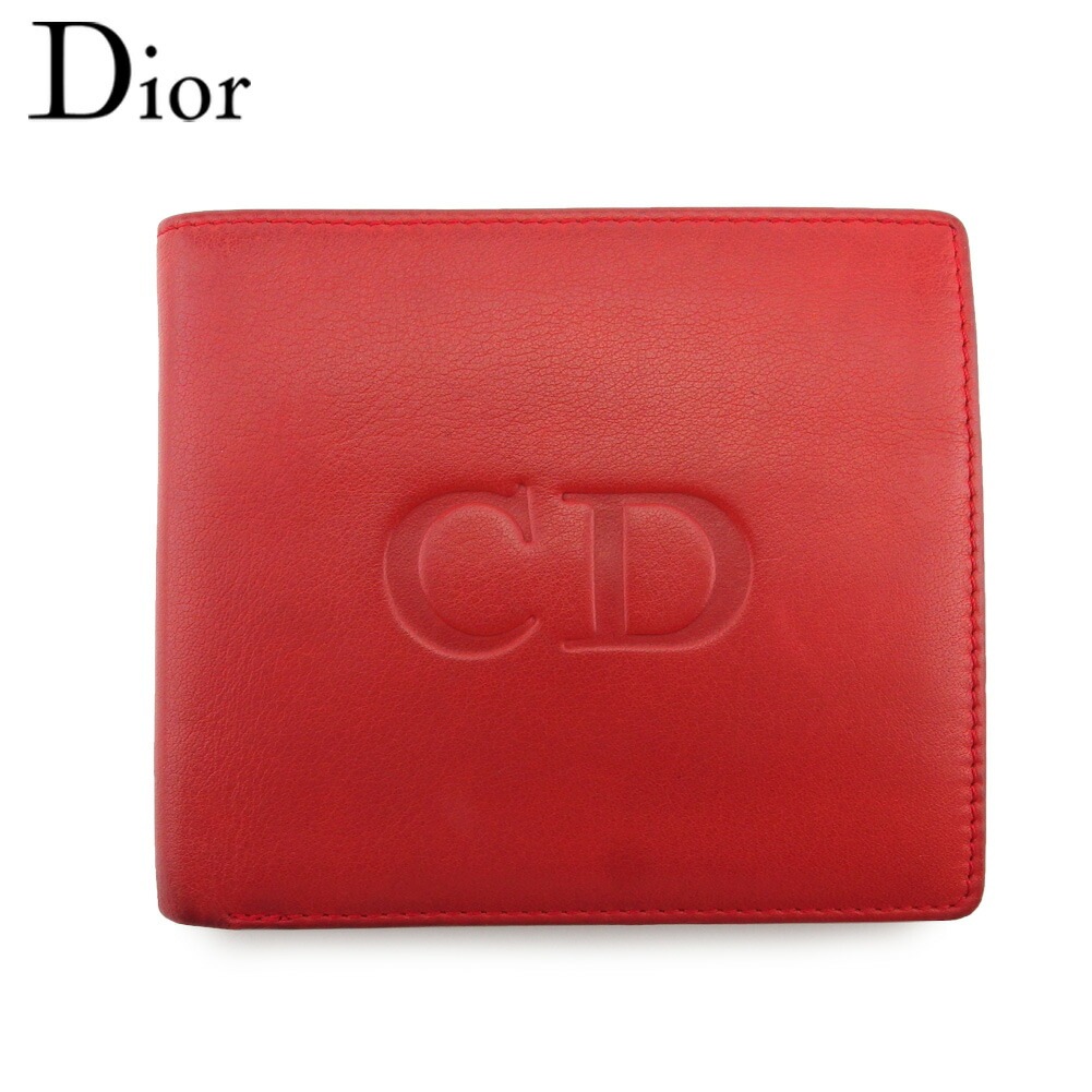 二つ折り 財布 ミニ財布 CDマーク レディース メンズ レッド ネイビー 中古